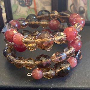 Vintage Red and Brown Glass Beaded Coil Bracelet